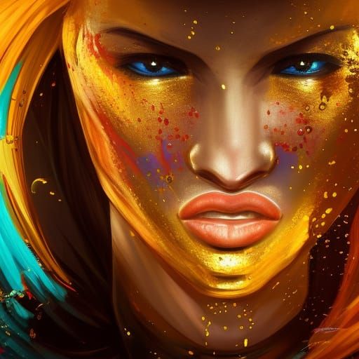 Hyperrealistic Gold Woman in Splash Art Style