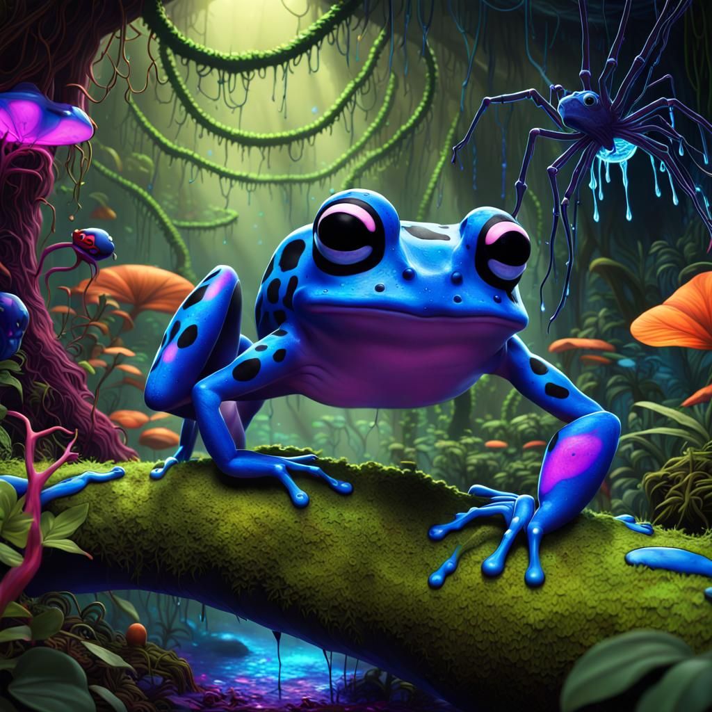 Samurai Frog in Bioluminescent Jungle Concept Art