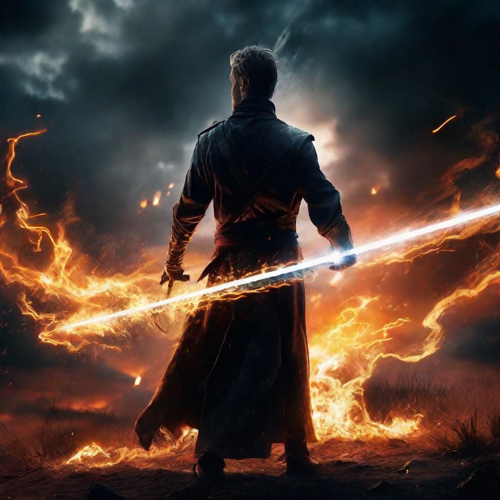 Sword Mid-Swing in Double Exposure Concept Art