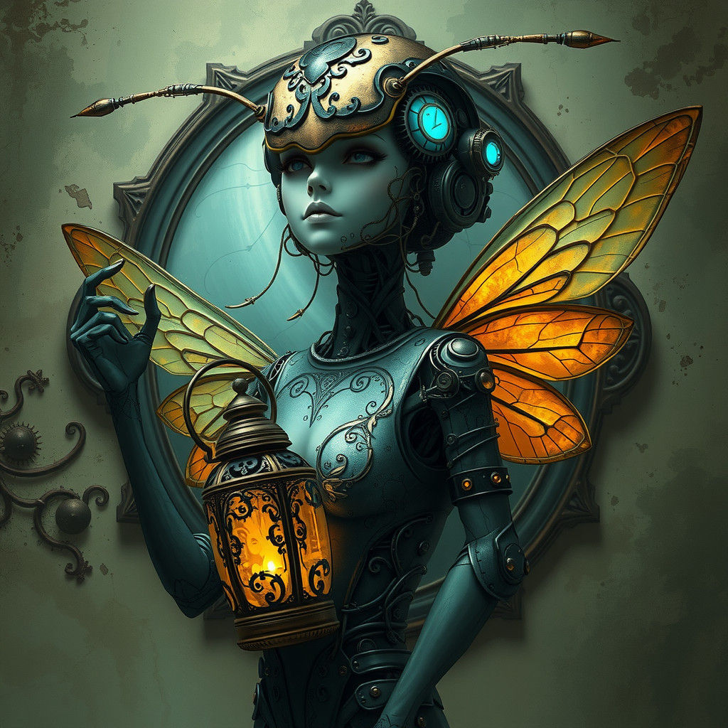 Android with Lantern in Surrealist Style