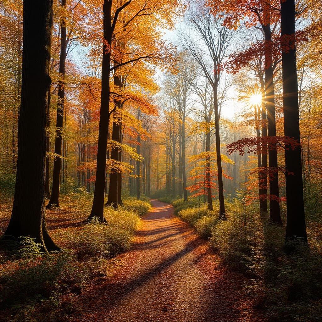 Temperate Forest in Vibrant Autumn Colors