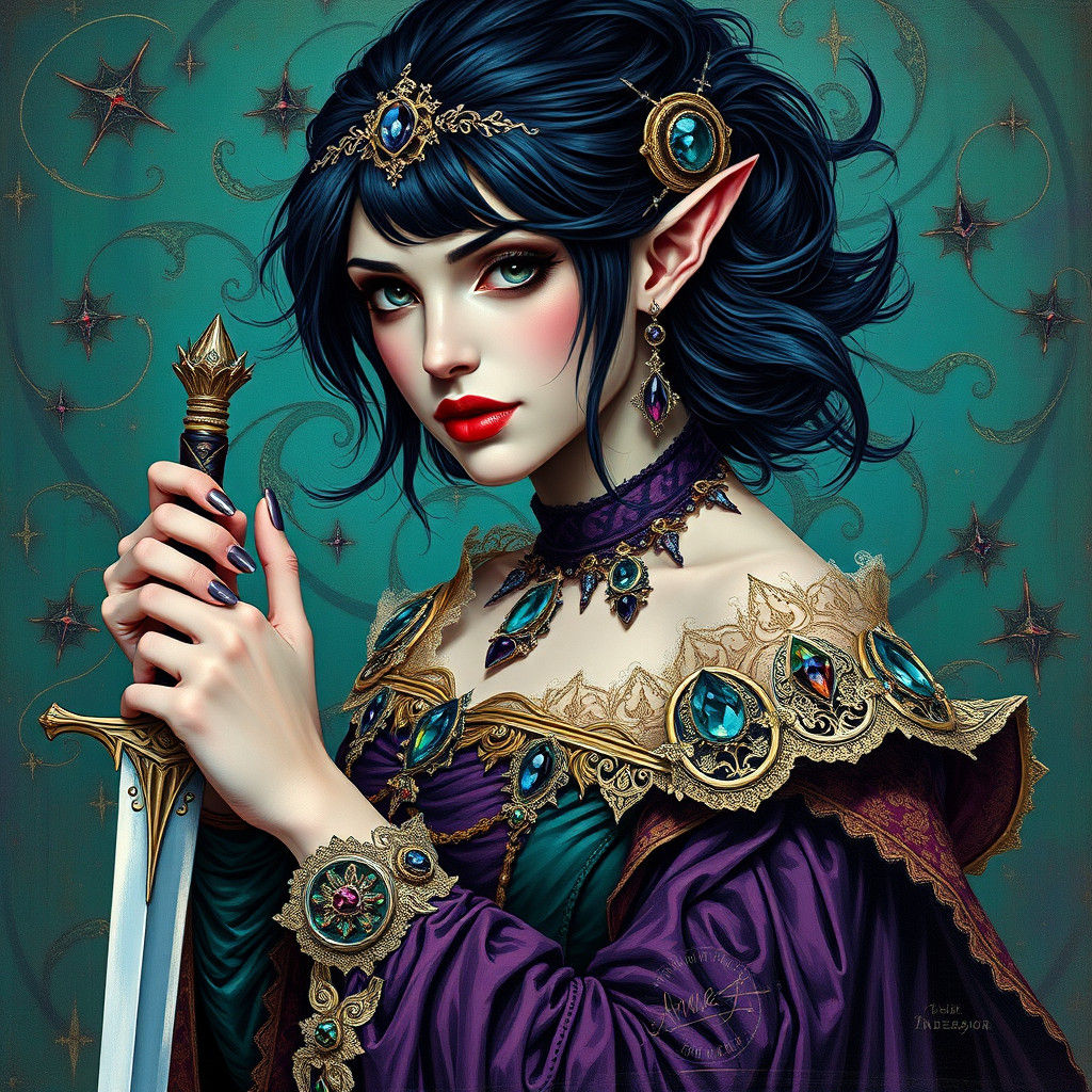 Drow Woman in Medieval Regalia, Abstract Expressionism