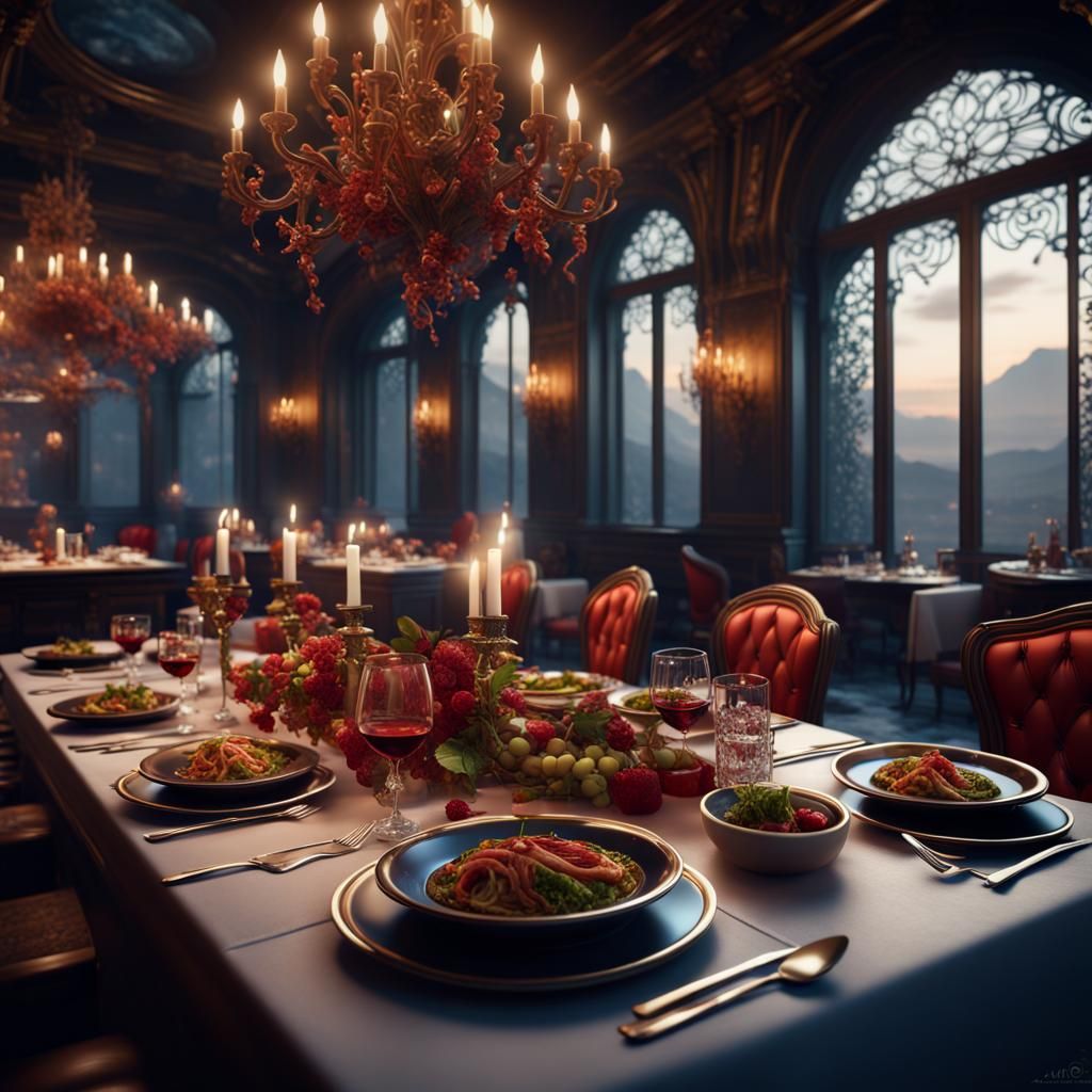Elegant Dinner Scene in Detailed Matte Painting