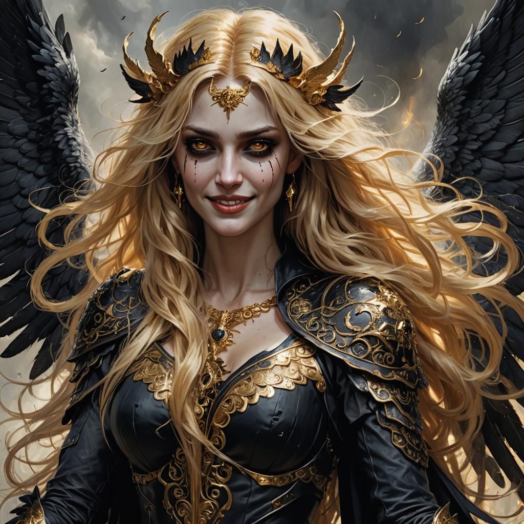 Fallen Aasimar Angel with Black Wings