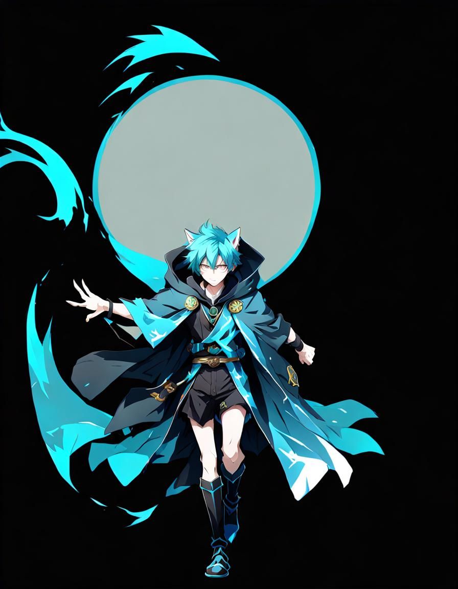 Anime Boy with Cyan Hair and Wolf Features