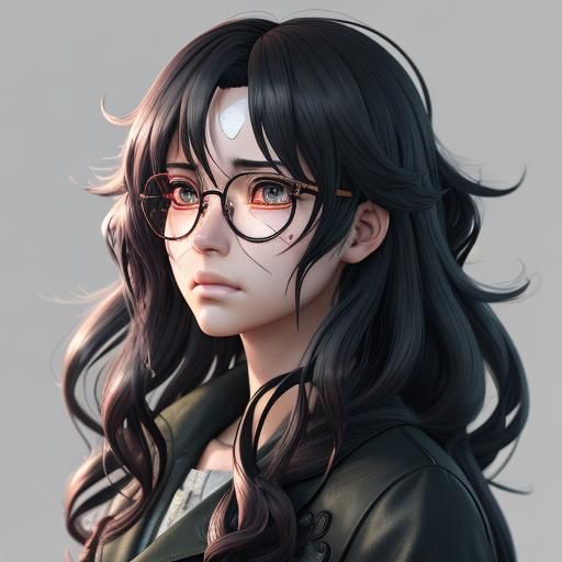 Anime Girl with Glasses Crying in 3D Anime Art