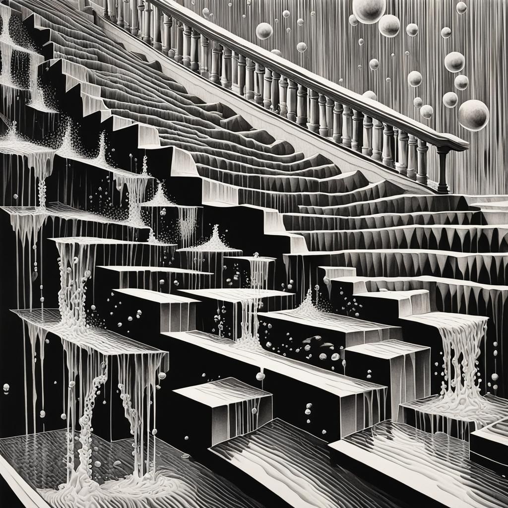 Surreal Water Cascades on Escher's Impossible Staircase