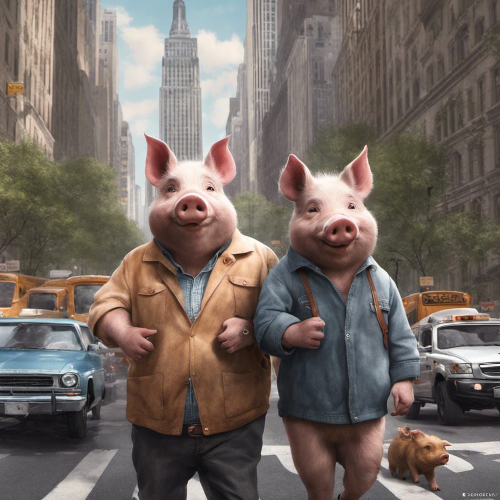 Pigs Take Fifth Avenue: A Hyperrealistic Painting