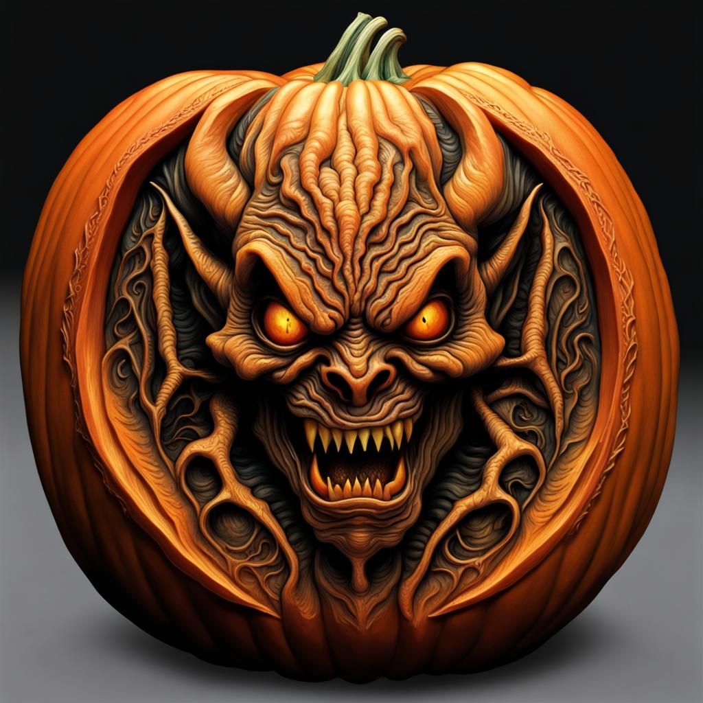 Realistic Demon Jack-o'-Lantern in Eldritch Style