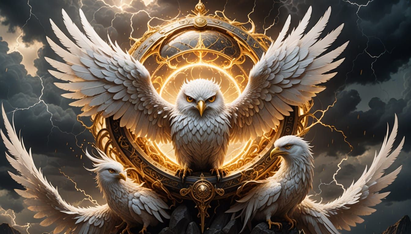 Ethereal Flesh Orb Descends with Golden Wings and Eyes