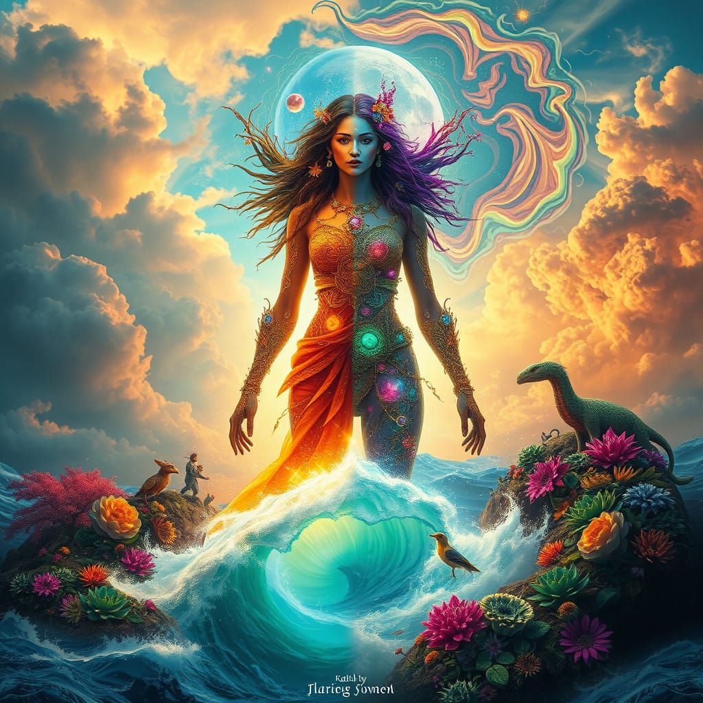 Surreal Digital Art of Seasons Unite in Ethereal Harmony