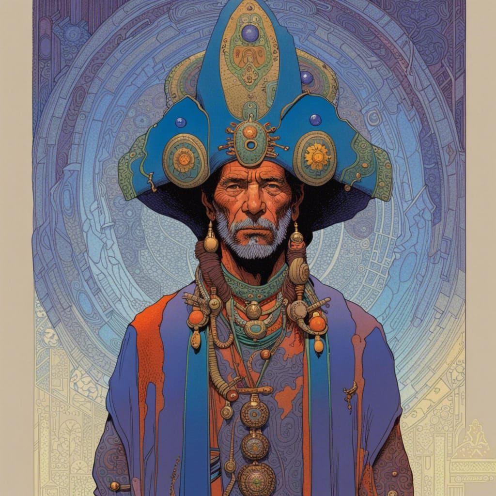 Shaman Portrait in Ligne Claire Style