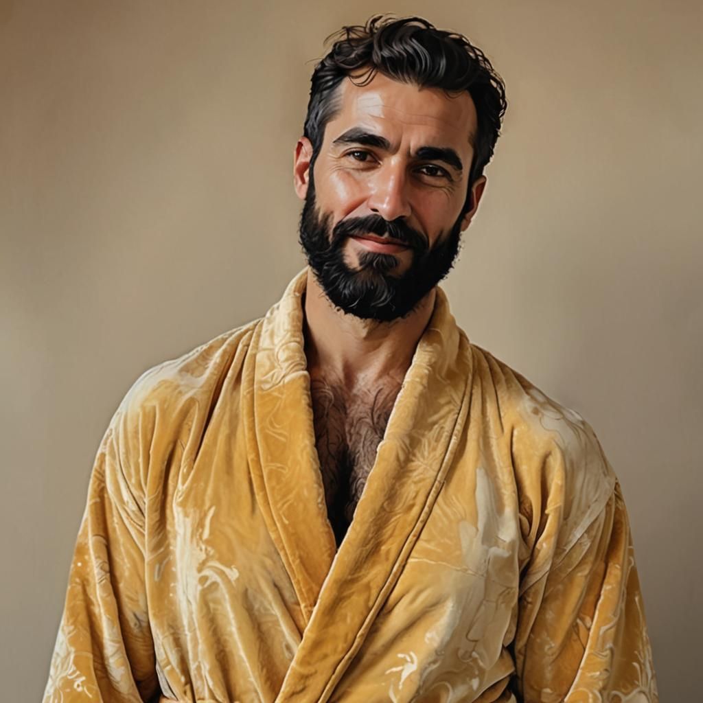 Hirsute Man in Velvet Robe, Art Nouveau Portrait