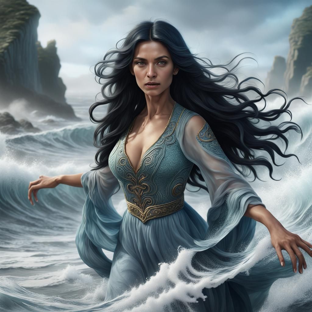 Woman Manipulating Ocean Waves: Fantasy Concept Art