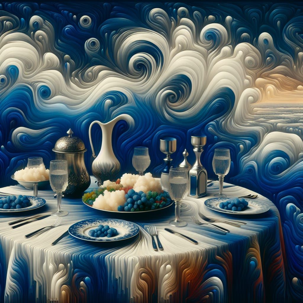 Luxurious Blue Table in Surrealist Vector Style