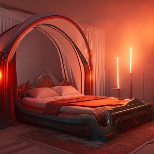 Bedroom with Four-Poster Bed in Dynamic Lighting