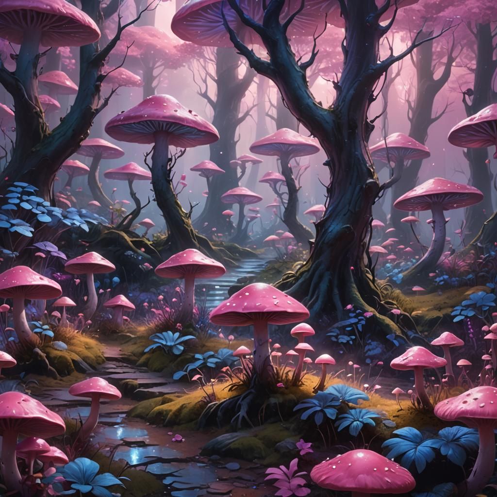 Pink Mushroom Forest Concept Art in Unreal Engine