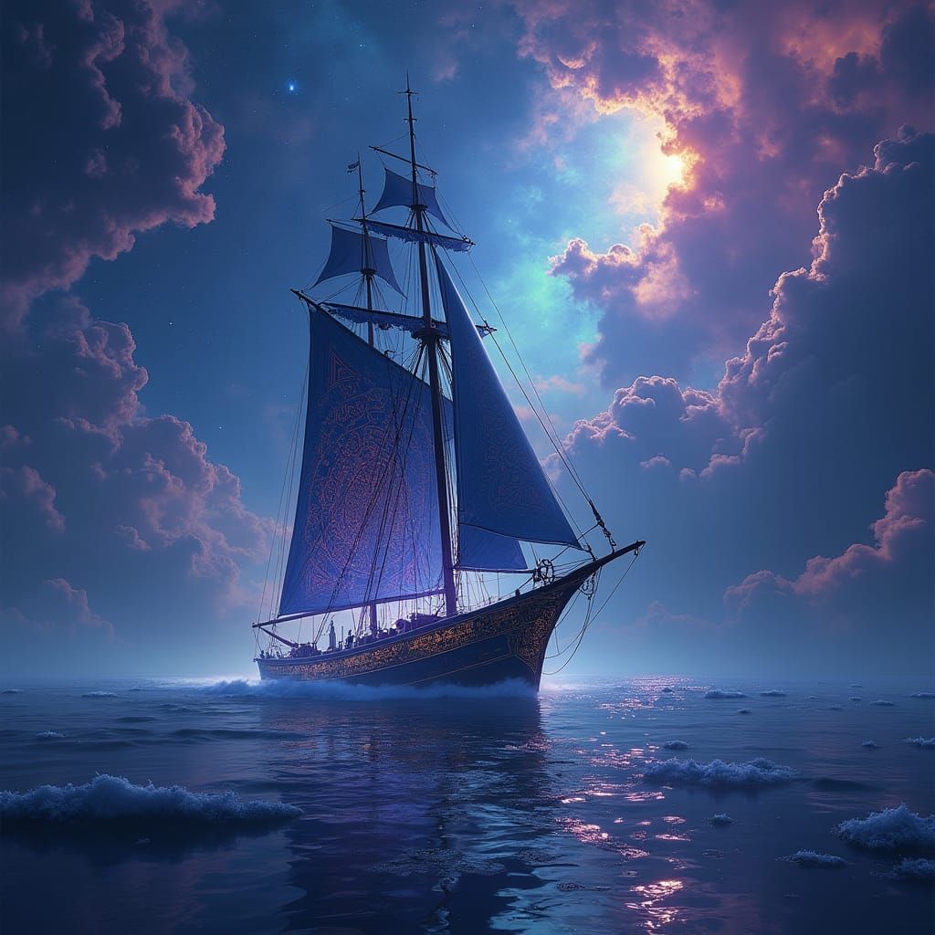 Sailboat Glides Through Infinity Galaxy Art