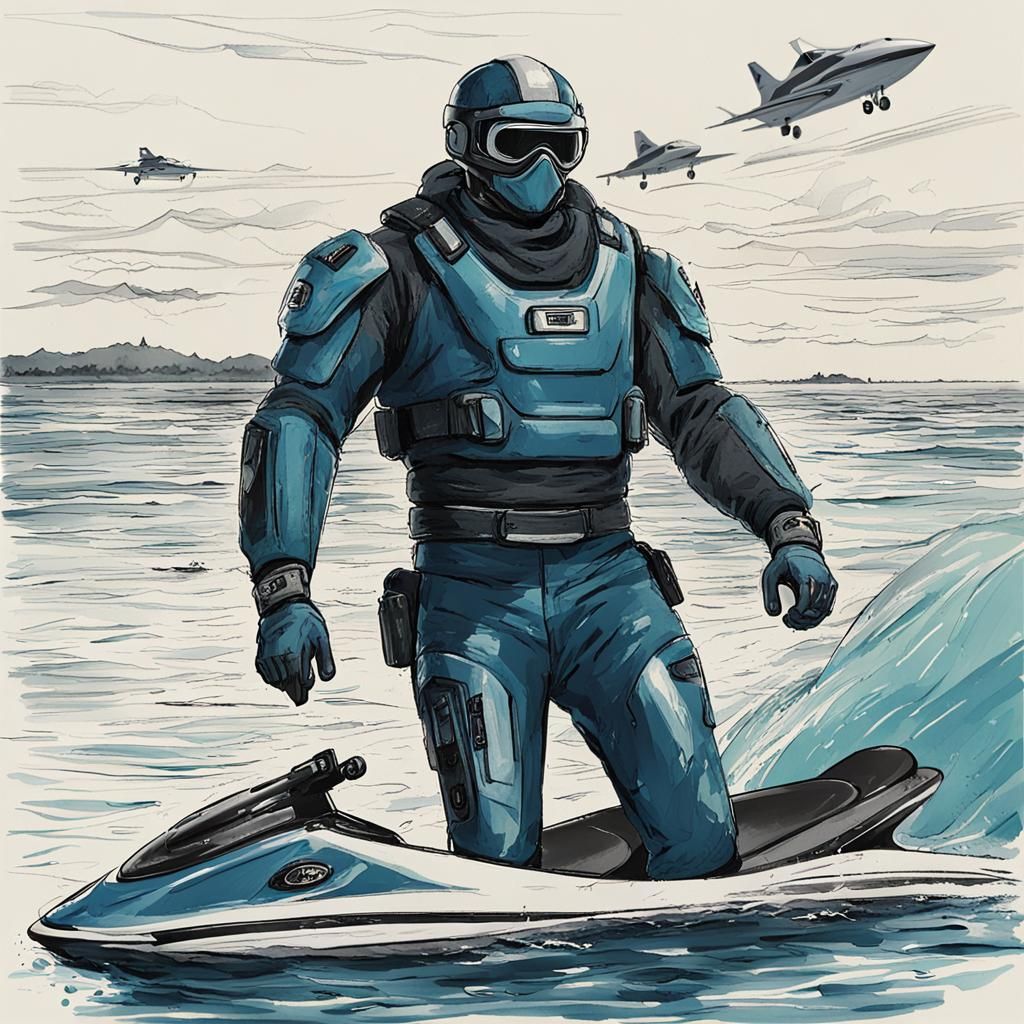 King Encounters Young Man on Jet Ski