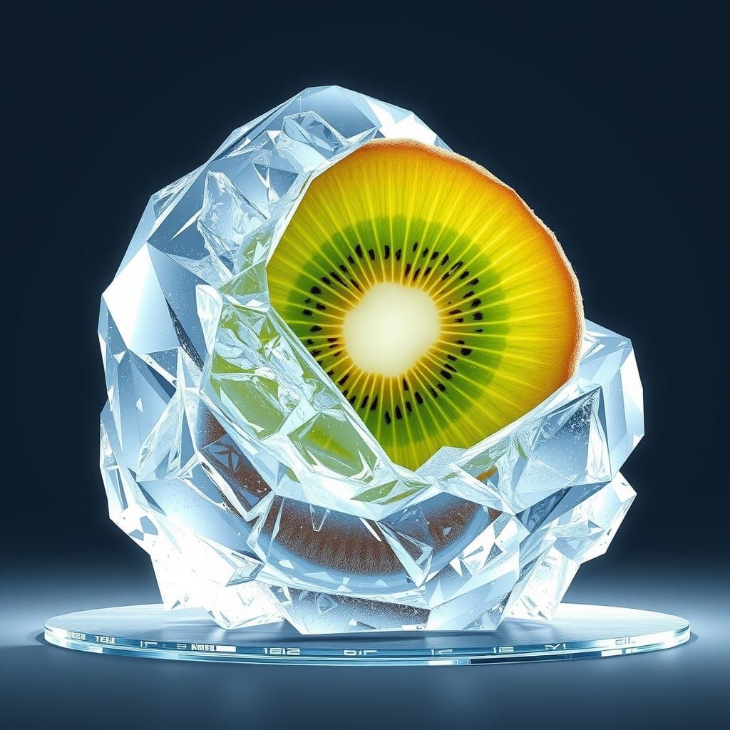 Hyperdetailed Ice Sculpture of Kiwifruit
