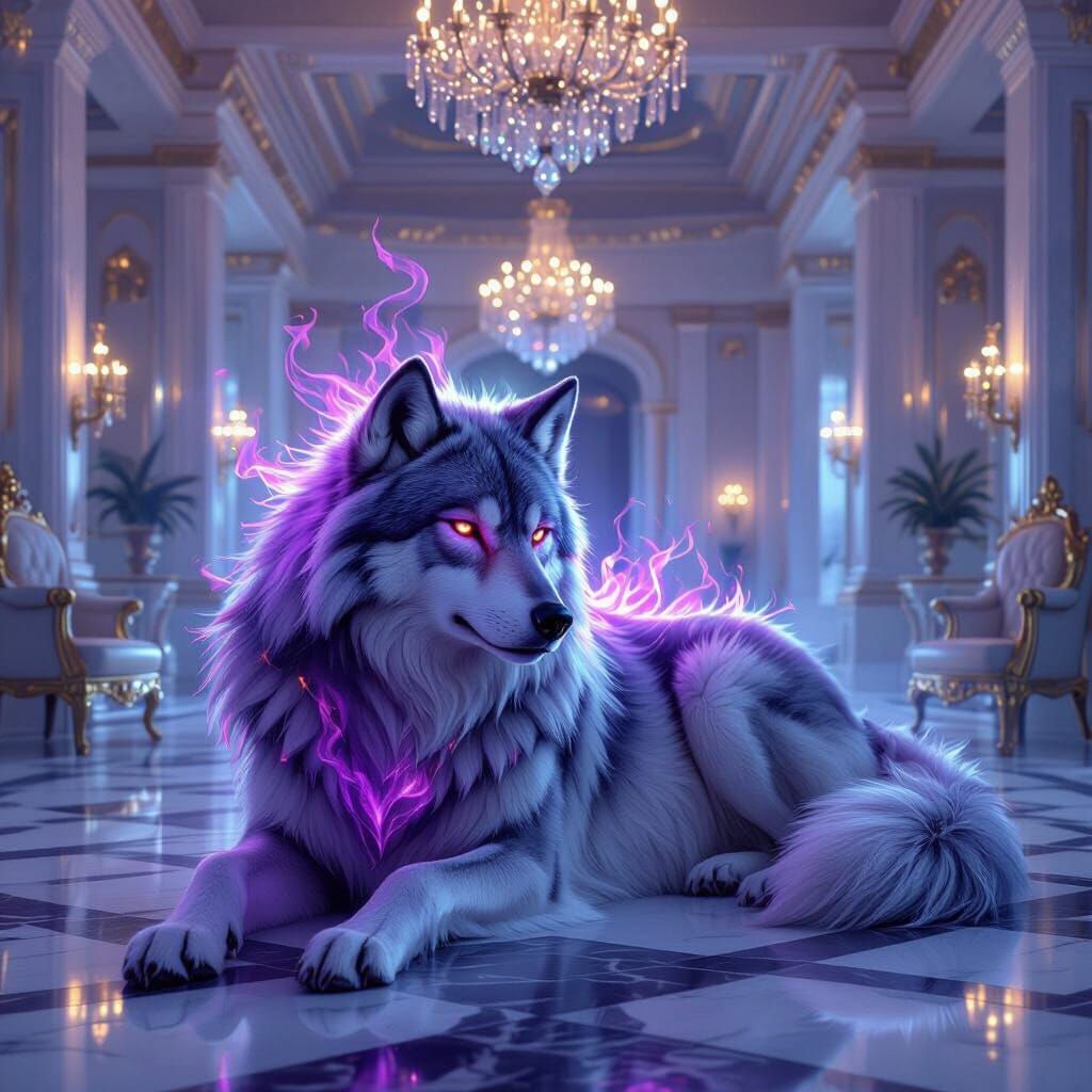 Purple Fire Wolf in Luxury Mansion