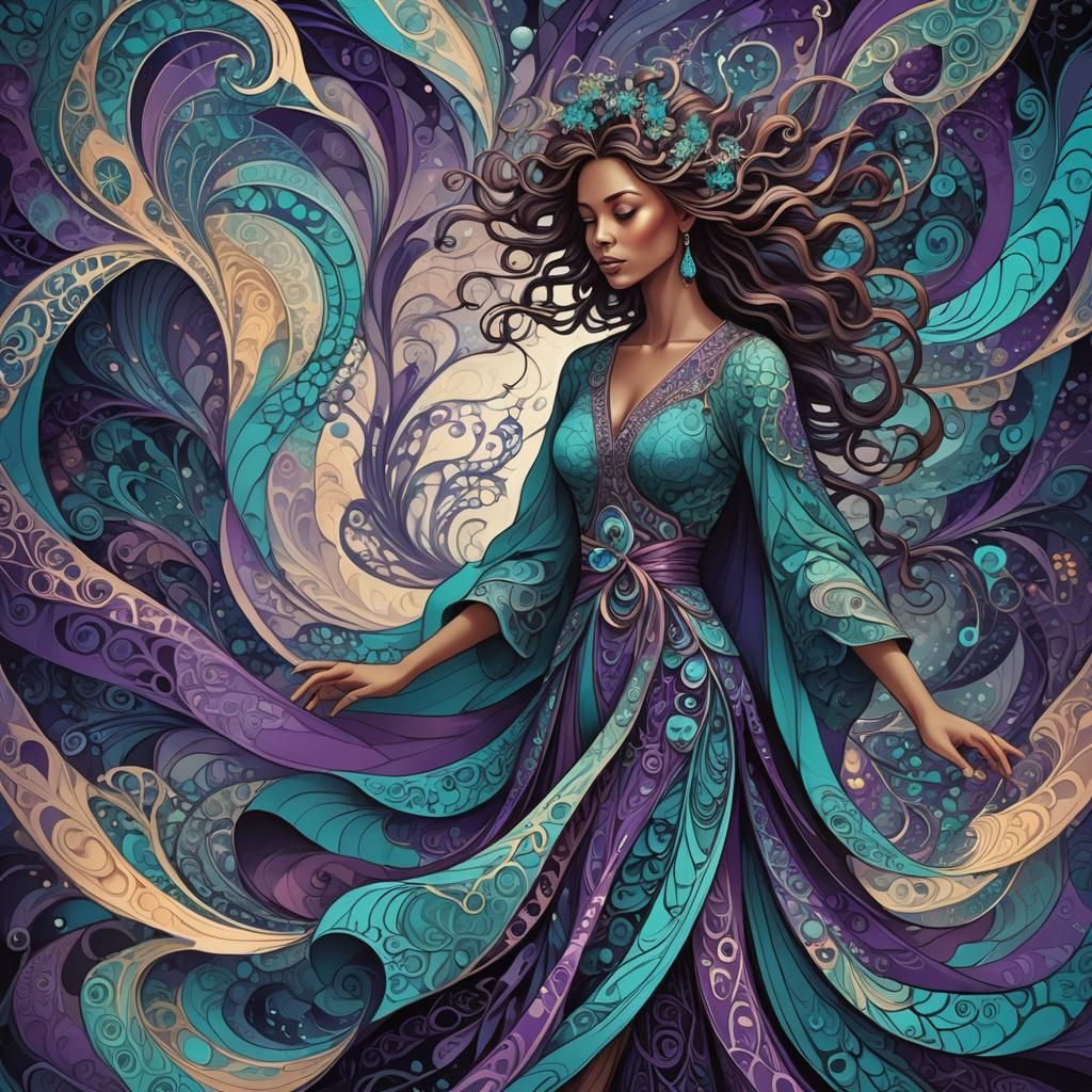 Fractal Sorceress in Abstract Vector Art