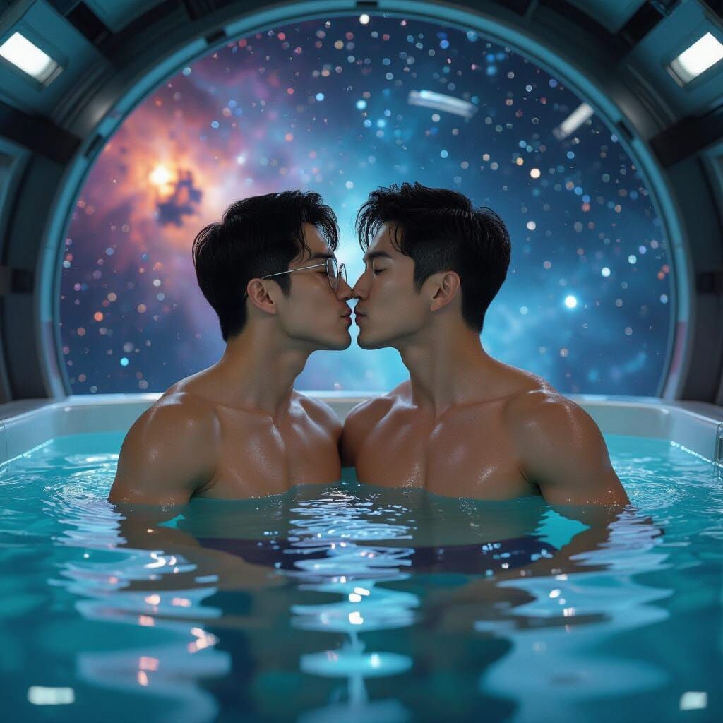 Astronauts Kiss in Spaceship Infinity Pool