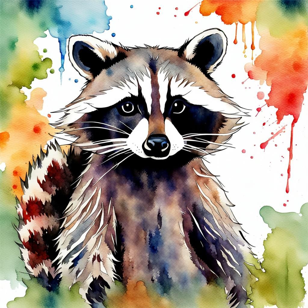Watercolor Raccoon Portrait