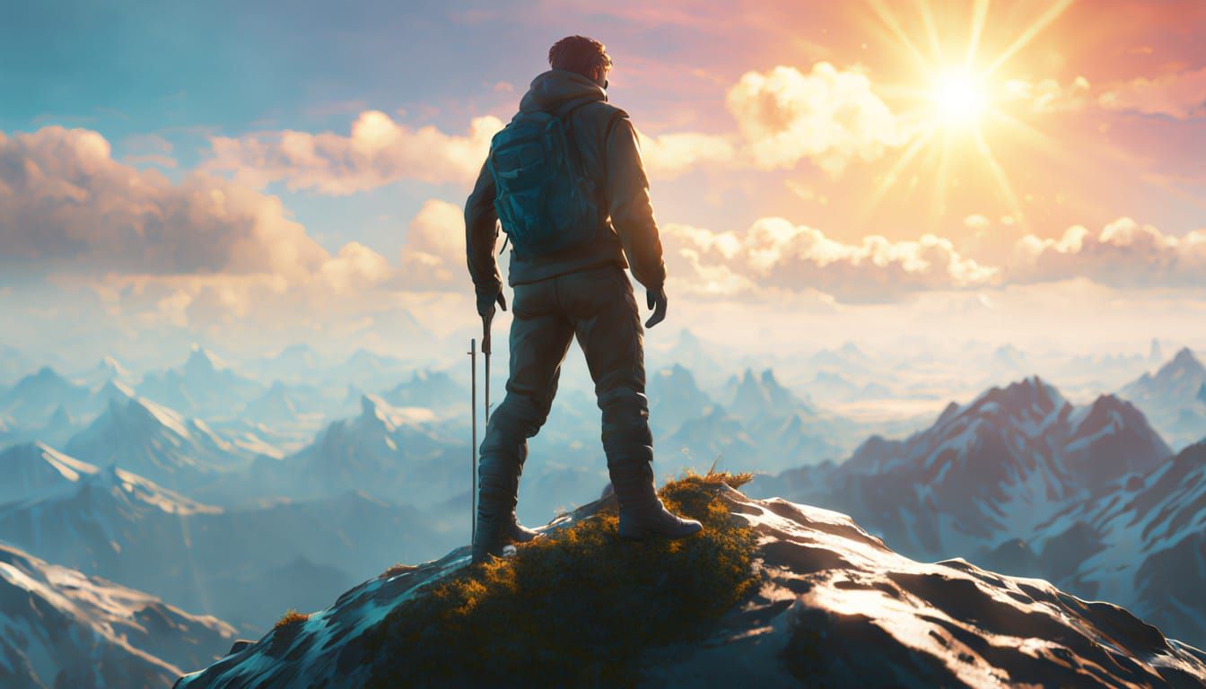 Hyperrealistic Figure at the Ridge of Glass