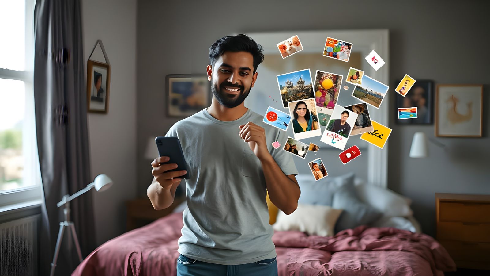 Smartphone Photo Gallery Displayed by Happy Man