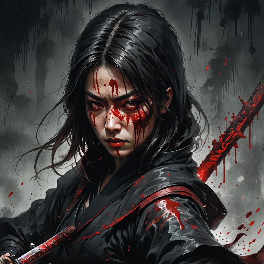 Bloody Ninja Portrait in Dark Fantasy Style