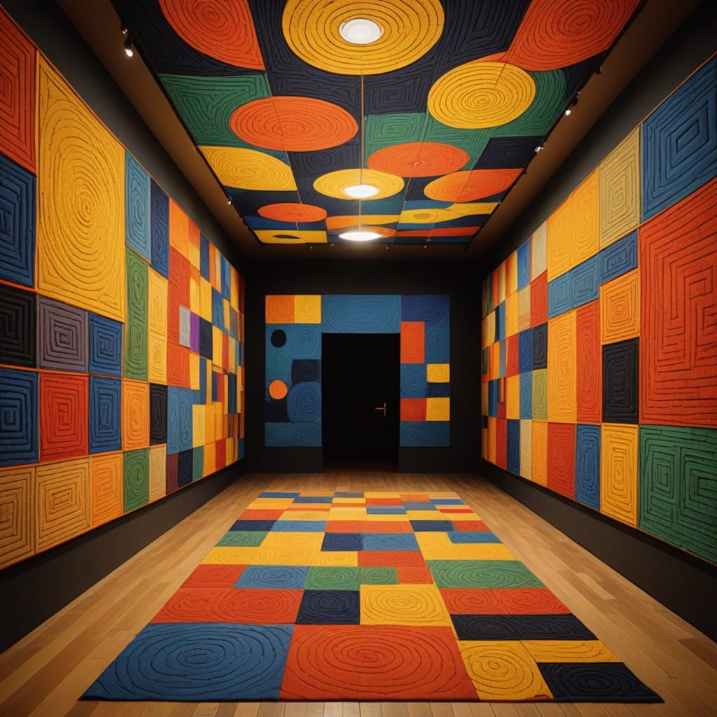 Painted Tapestry Hall with Spiraling Life Scenes