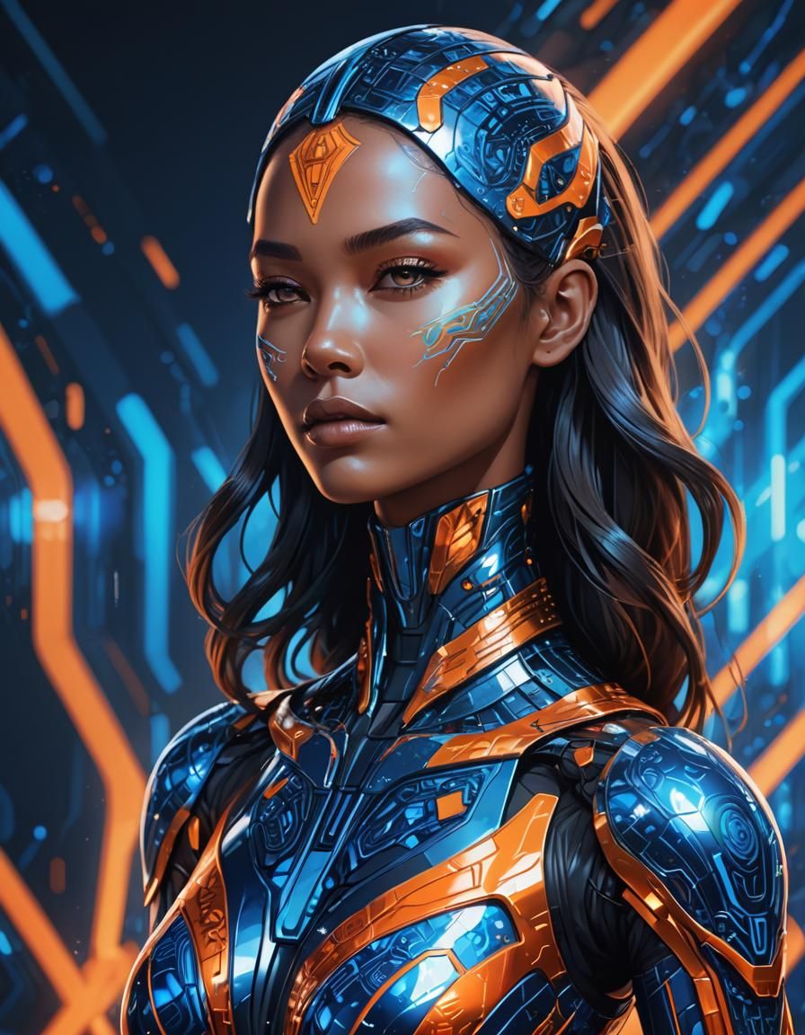 Futuristic Female Figure with Glowing Patterns