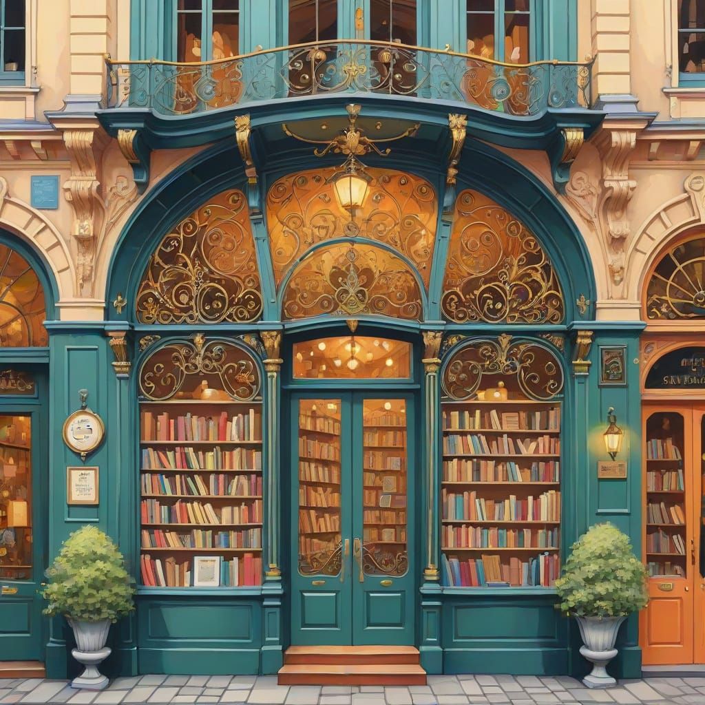 Belle Epoque Bookshop Facade in Klimt Style