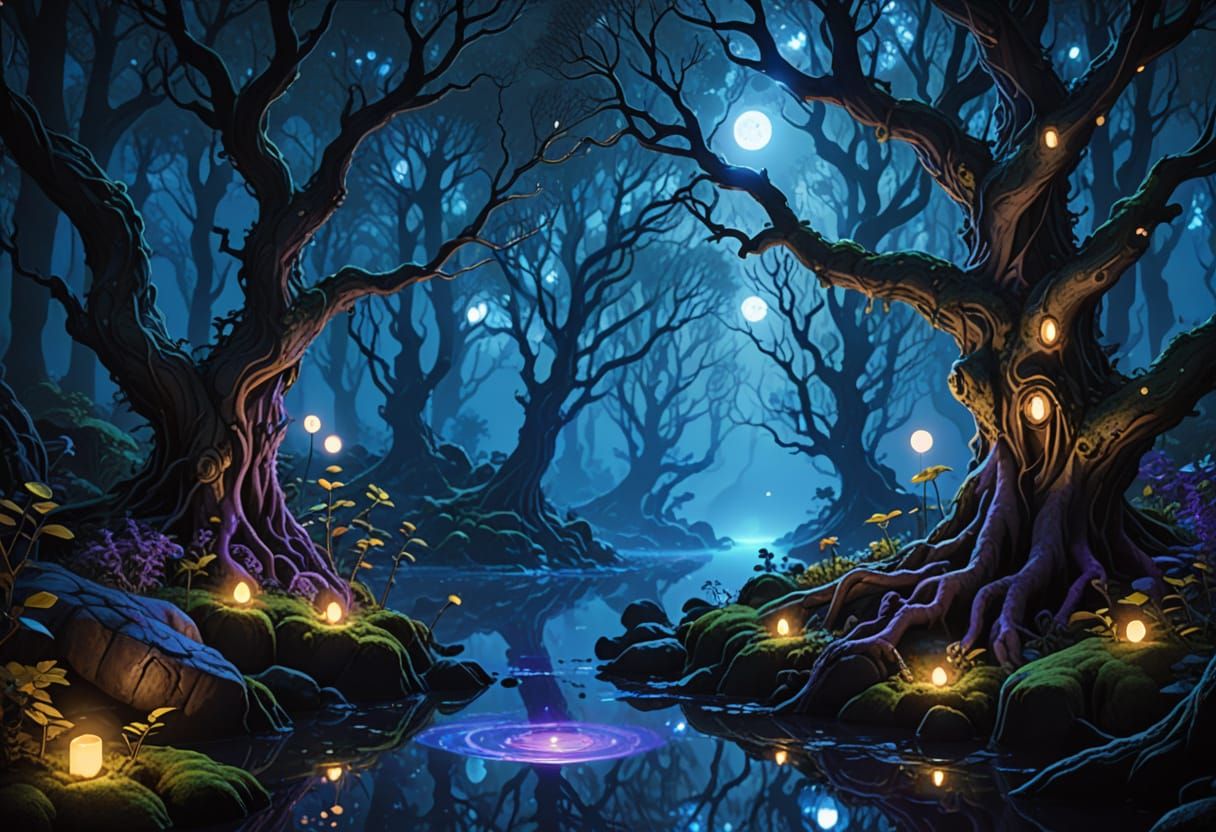 Ethereal Dryad in Mystical Bioluminescent Forest