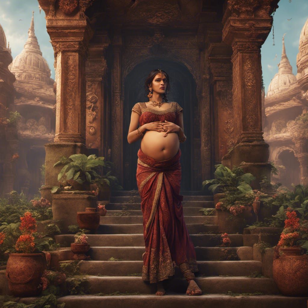 Pregnant Indian Woman in Detailed Matte Painting