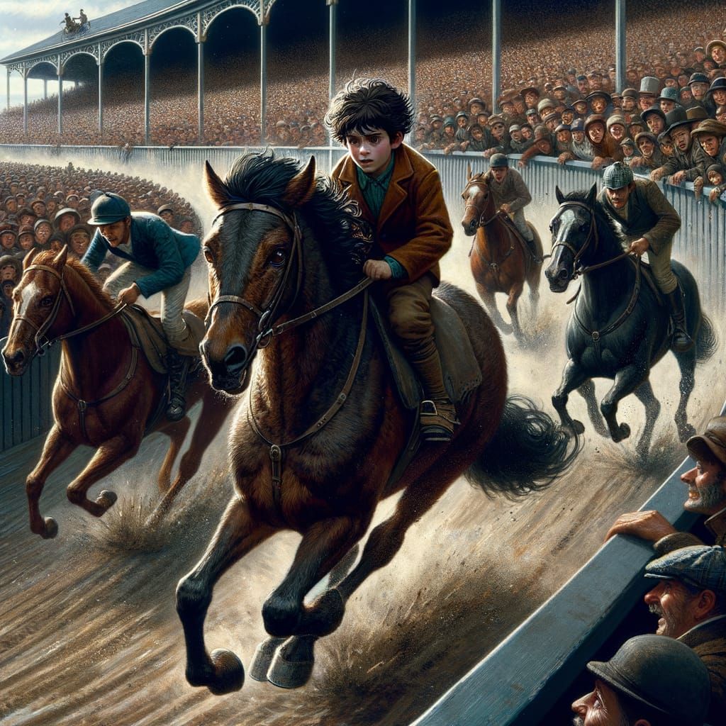 Thrilling Horse Racing Scene with a Young Rider