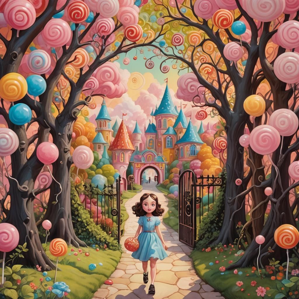 Candyland Gateway: Whimsical Gouache Illustration