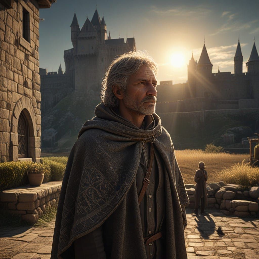 Medieval Kingdom Drenched in Warm Golden Light from Artifici...