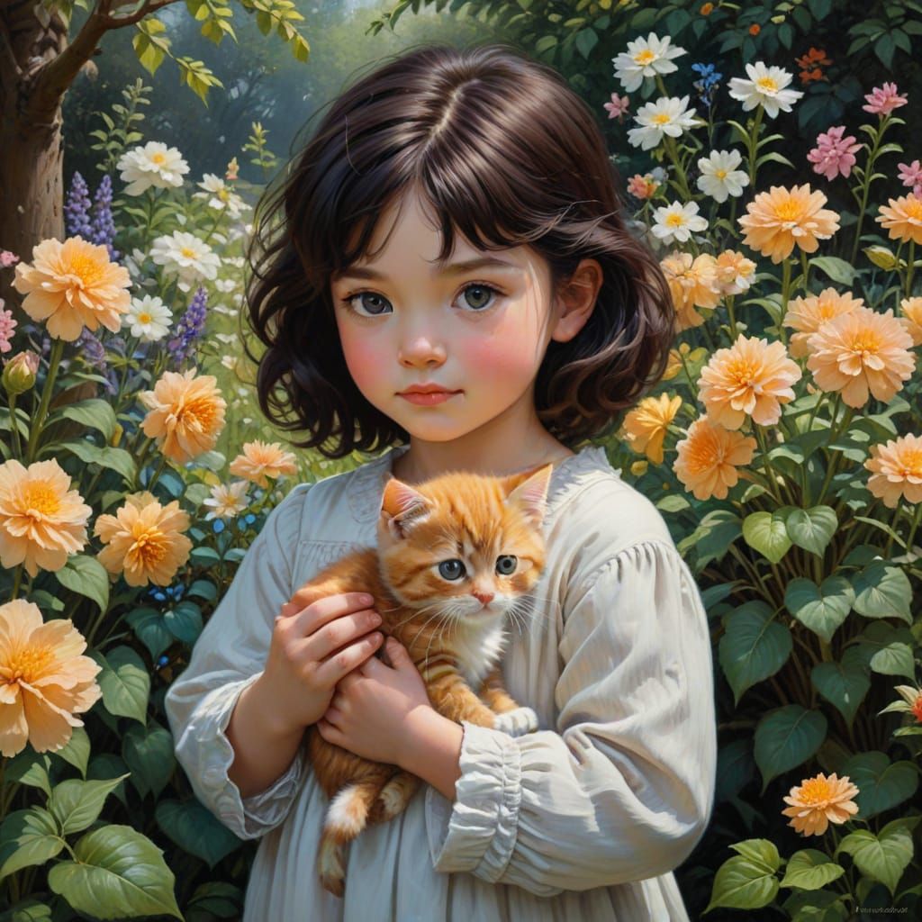Child with Kitten: A Fine Art Oil Painting
