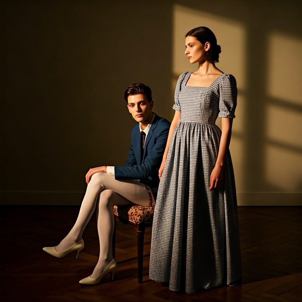 Dashing Boy in Gingham Dress, Surrounded by Intimate Androgy...