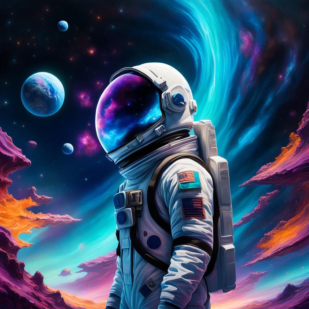 Astronaut Gazes at Galaxy in Cosmic Surrealism