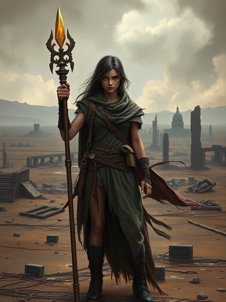 Rebellious Princess in Gritty Post-Apocalyptic Landscape