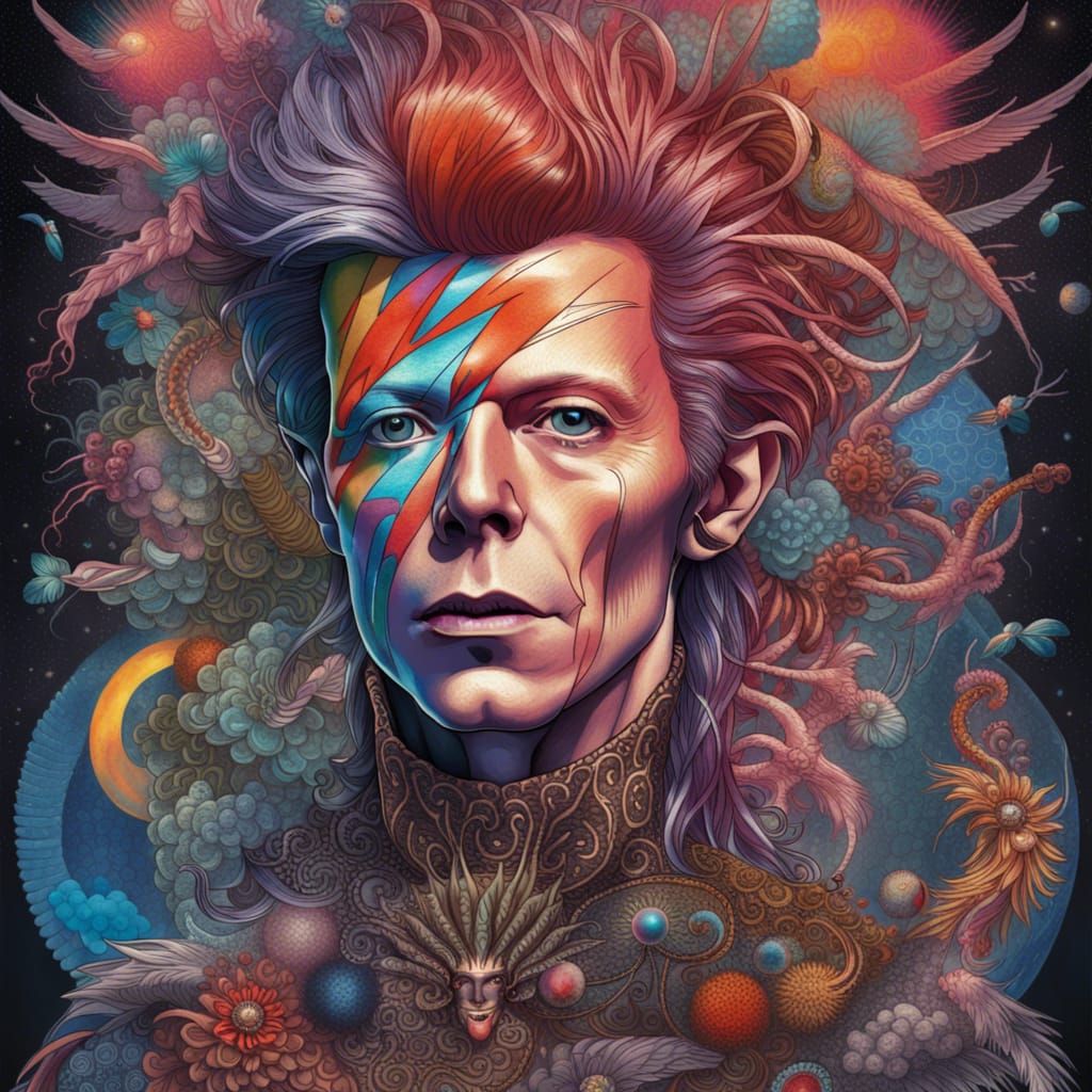 David Bowie Album Cover in Aetherpunk Style