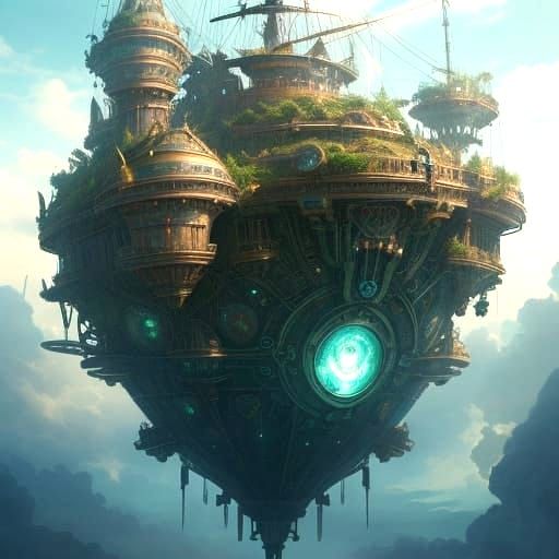 Steampunk Airship Soaring Through Floating Islands