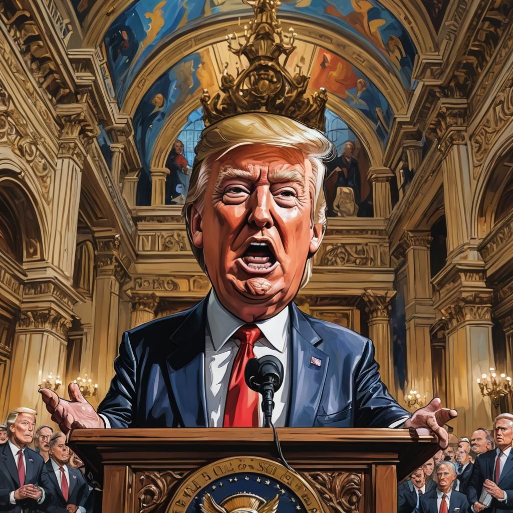 Cartoon Caricature of Donald Trump Speaking