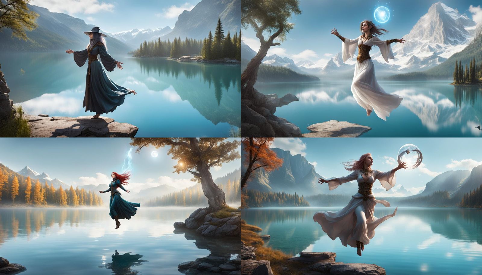 Graceful Sorceress Levitating Above Crystal Lake