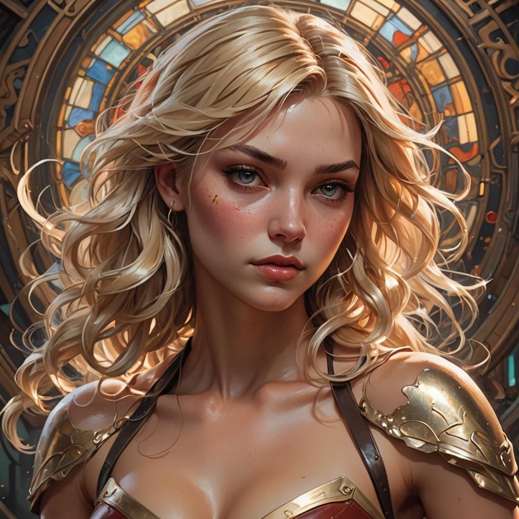 Sensual Blonde Nude in Leather, Hyperdetailed Portrait