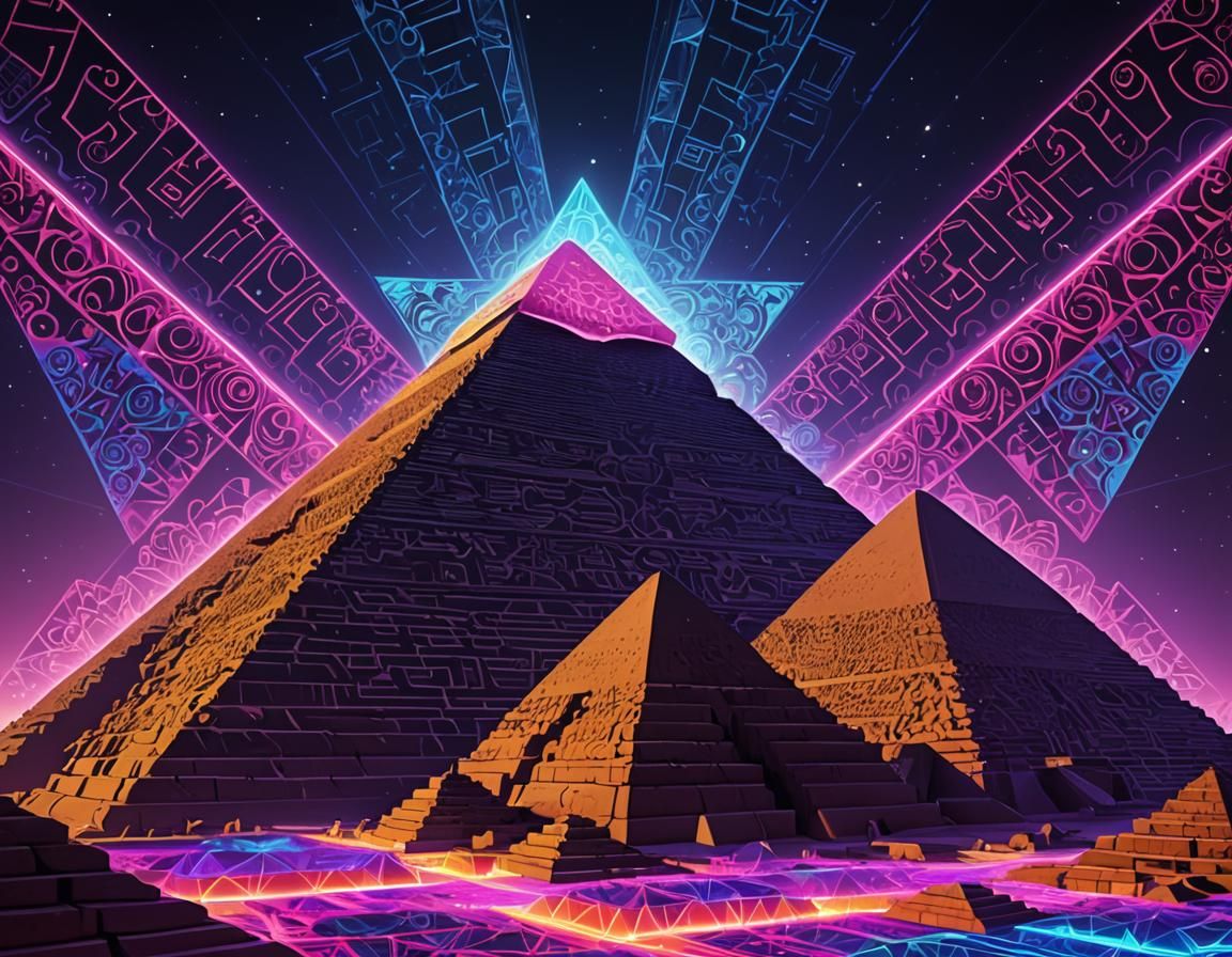 Pyramids and Sphinx Fractal Light Show in Digital Art