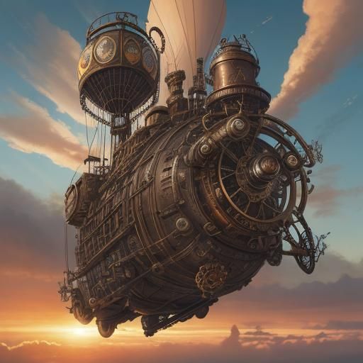 Steampunk Skydiver with Intricate Hot Air Balloon